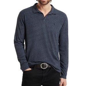 John Varvatos Men's Mercury Peace Sign Johnny Buttonless Collar Polo Shirt Navy
